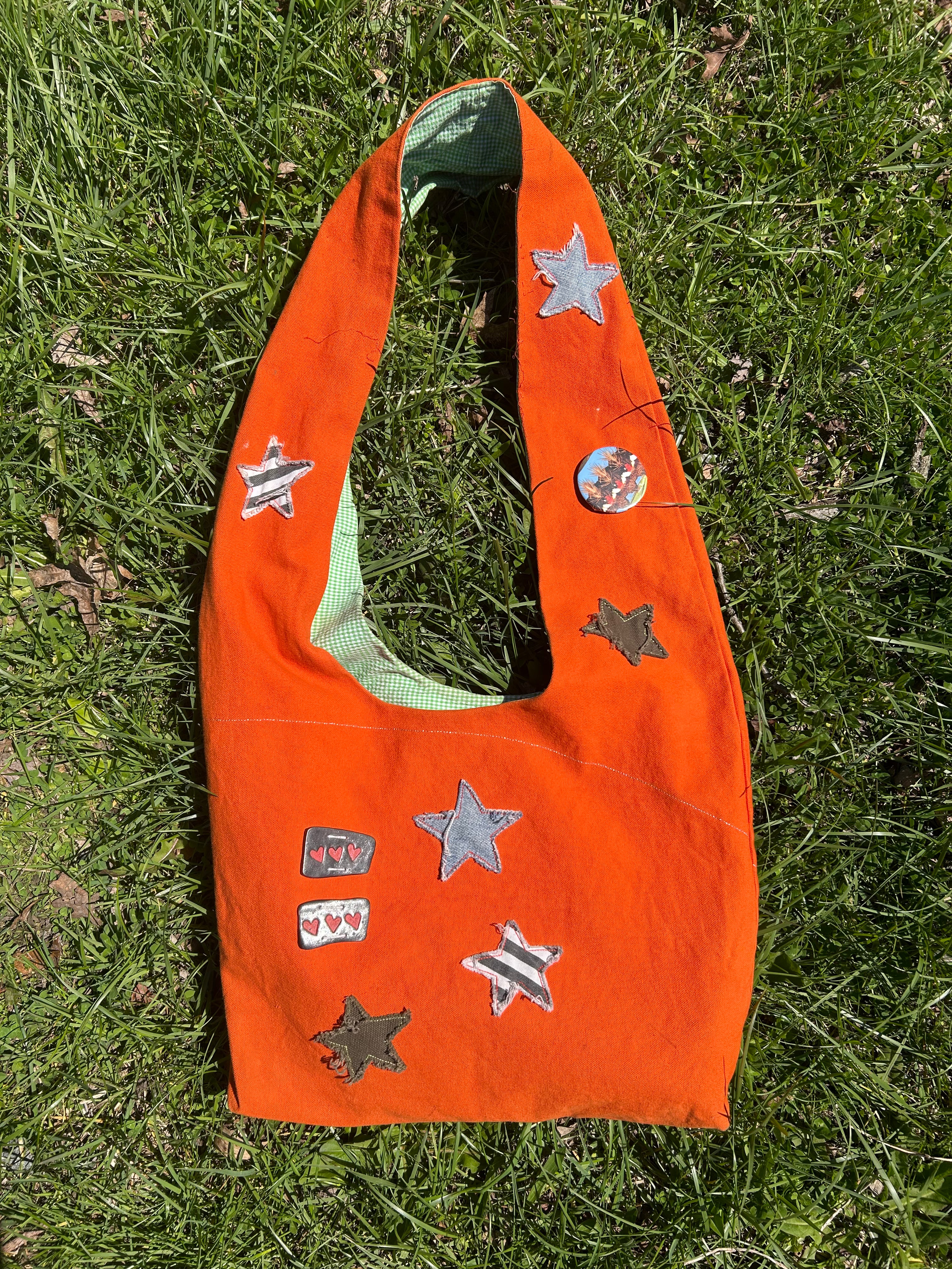 CANVAS SHOULDER BAG [ORANGE W. GREEN GINGHAM]