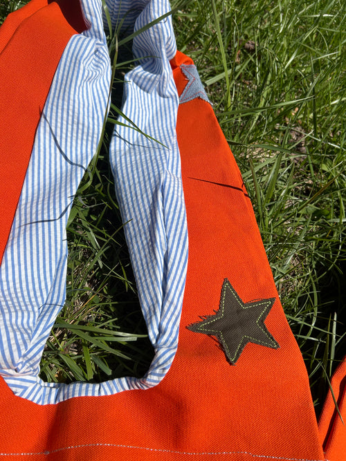 CANVAS SHOULDER BAG [ORANGE W. BLUE STRIPE]