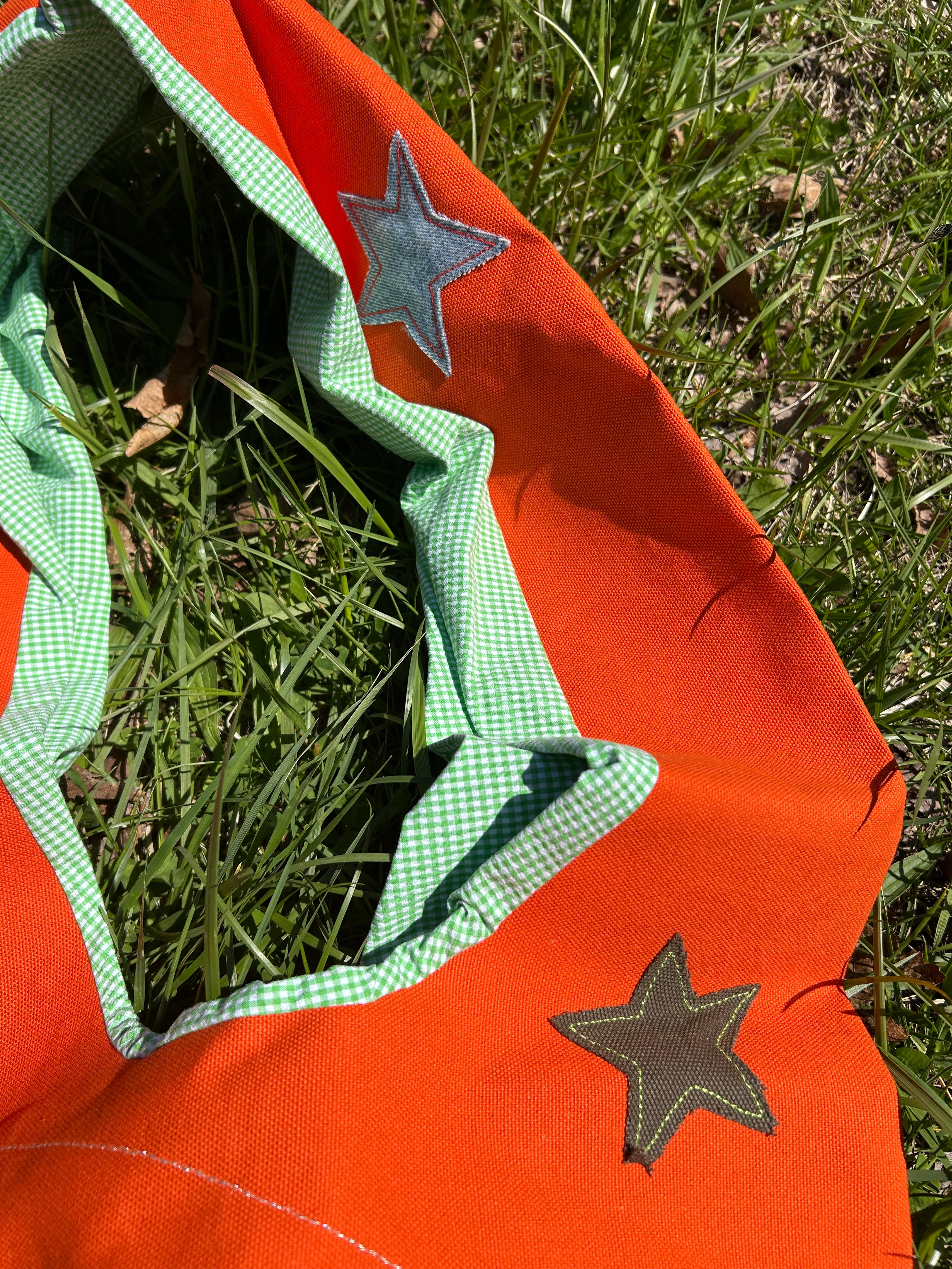 CANVAS SHOULDER BAG [ORANGE W. GREEN GINGHAM]